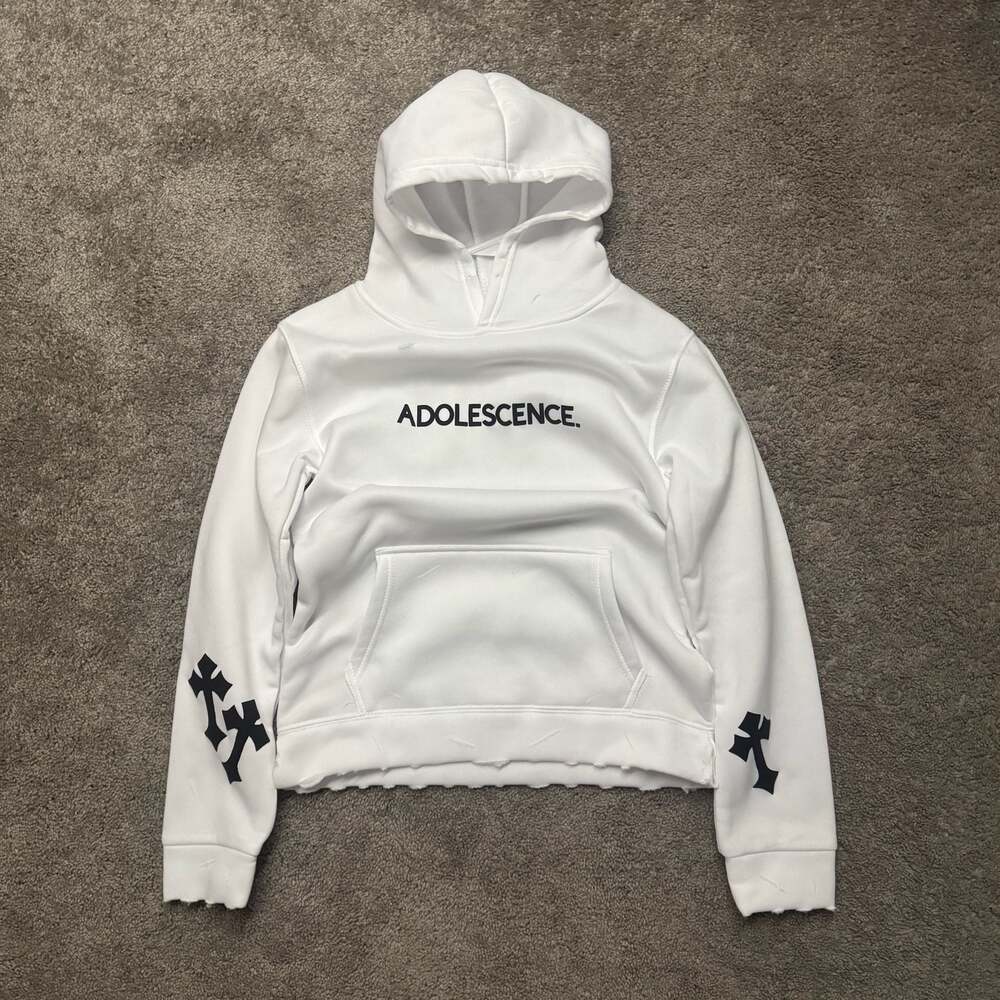 Adolescence White Graphic Hoodie Size S